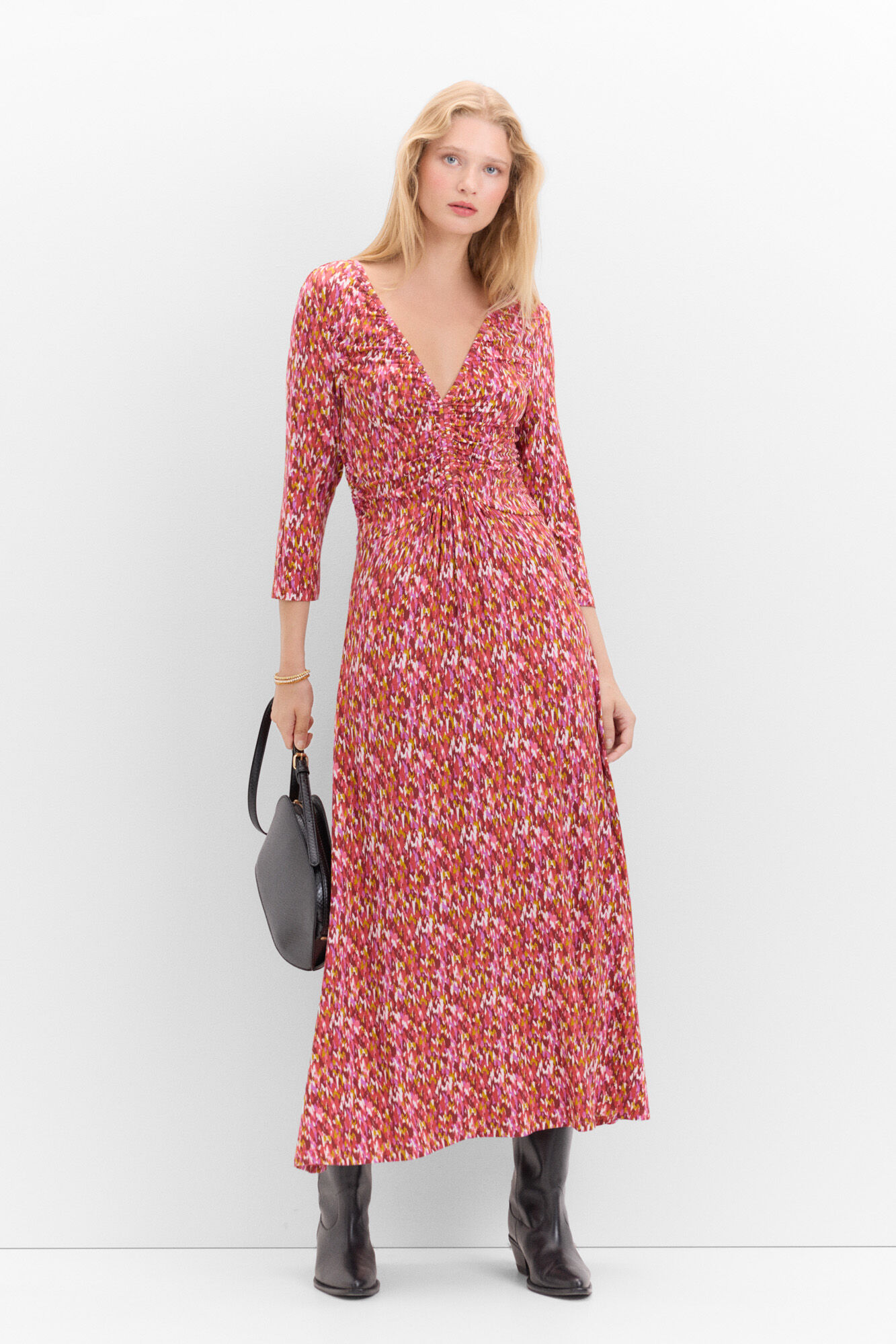 Cortefiel Vestido fruncido estampado