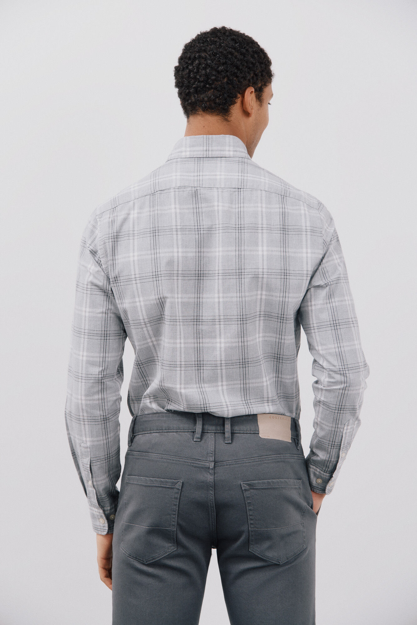 Cortefiel Camisa popel&iacute;n cuadros Gris