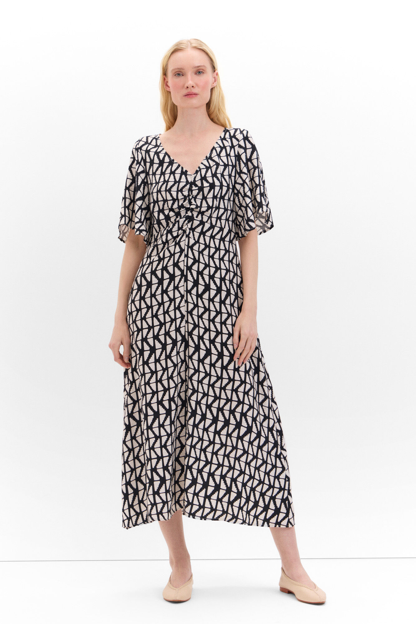 Cortefiel Vestido estampado detalle frunce