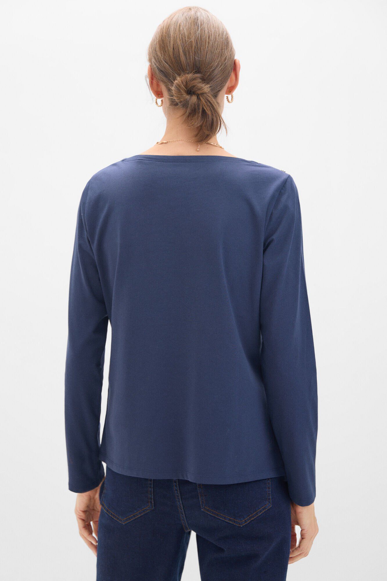 Cortefiel Camiseta b&aacute;sica escote barco con botones dorados Azul marino