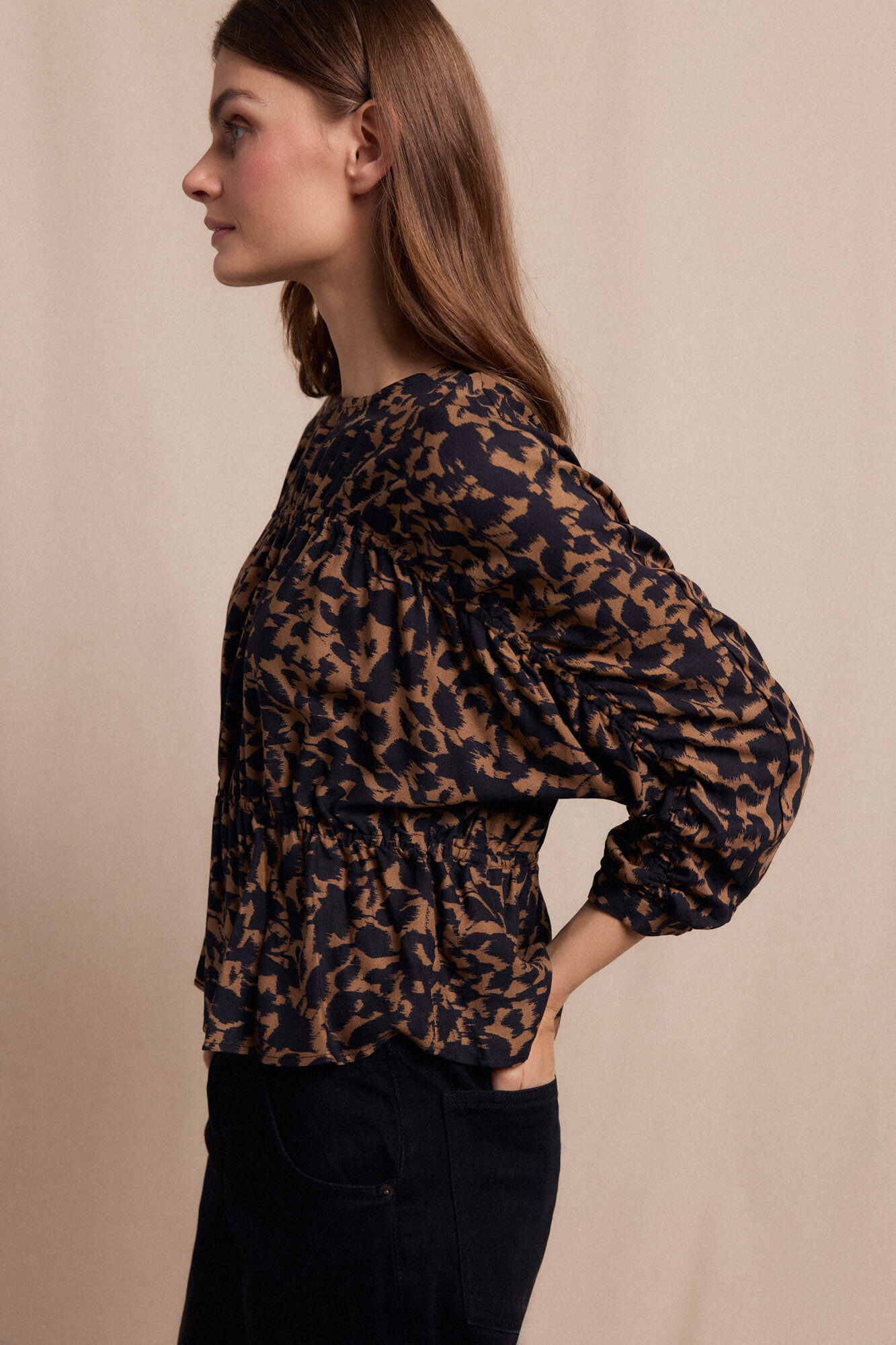 Slowlove Blusa fruncida estampada Negro