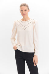 Cortefiel Camiseta con studs Marfil