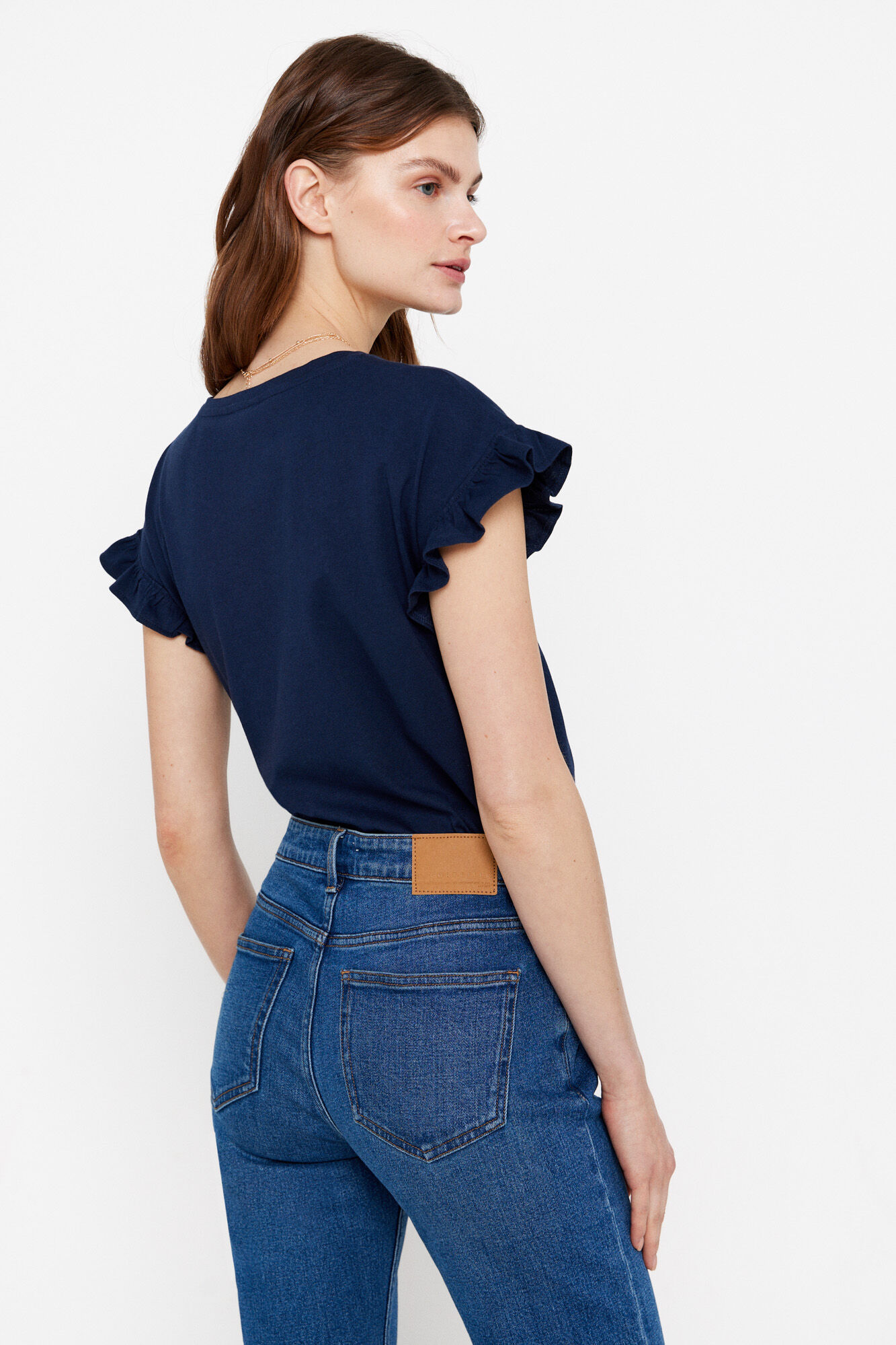 Cortefiel Camiseta b&aacute;sica volantes Azul marino