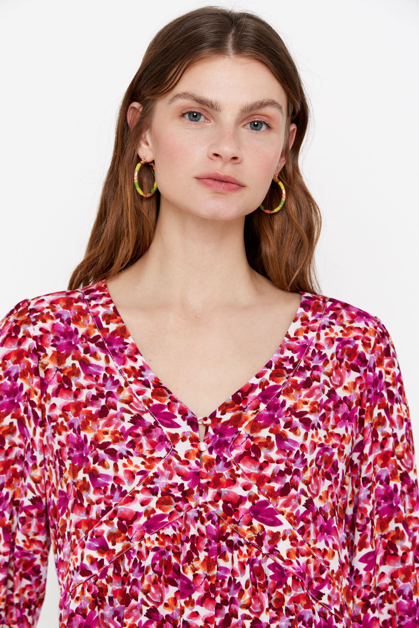 Cortefiel Blusa escote pico estmpada Multicolor