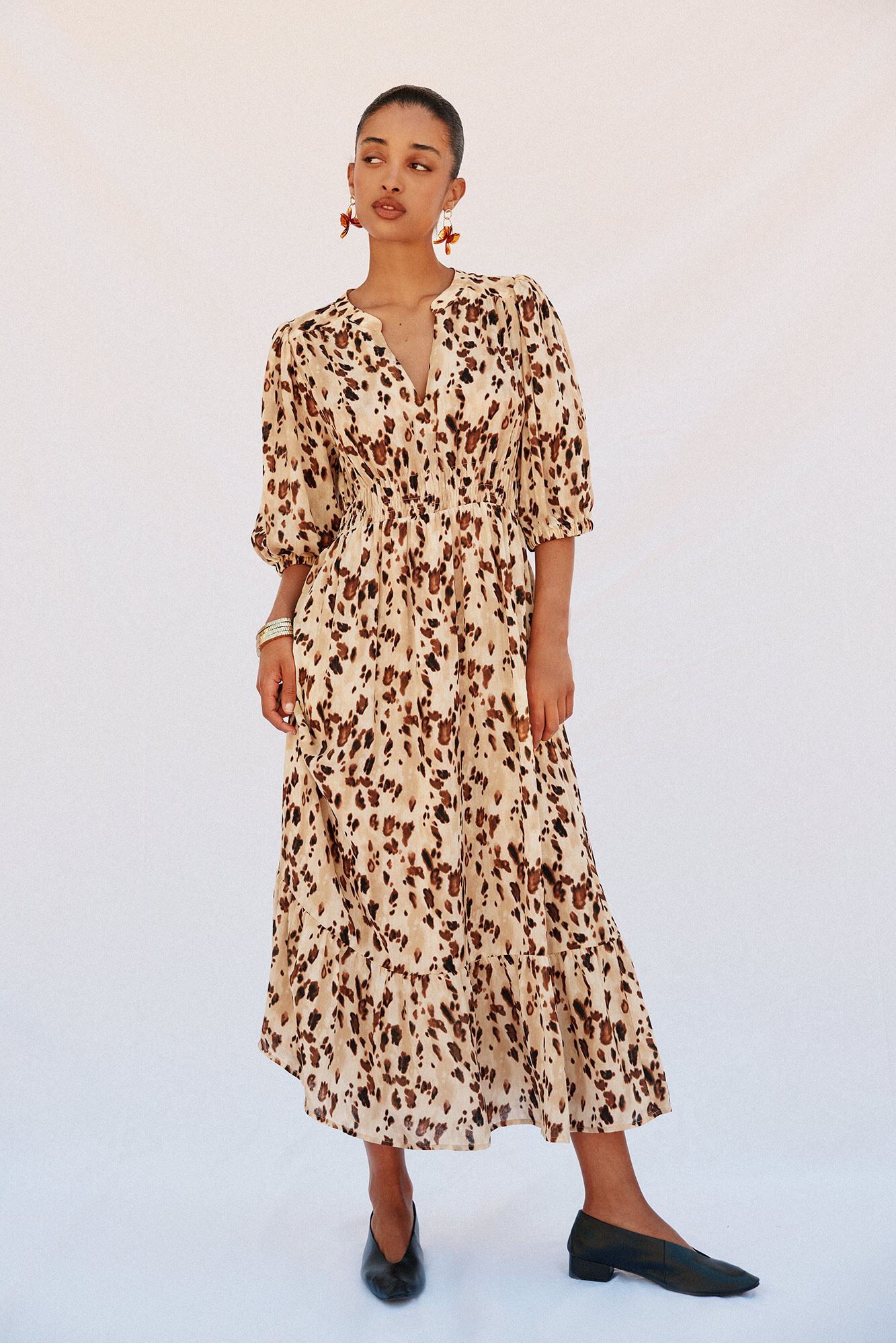 Cortefiel Vestido largo estampado ajustado Multicolor