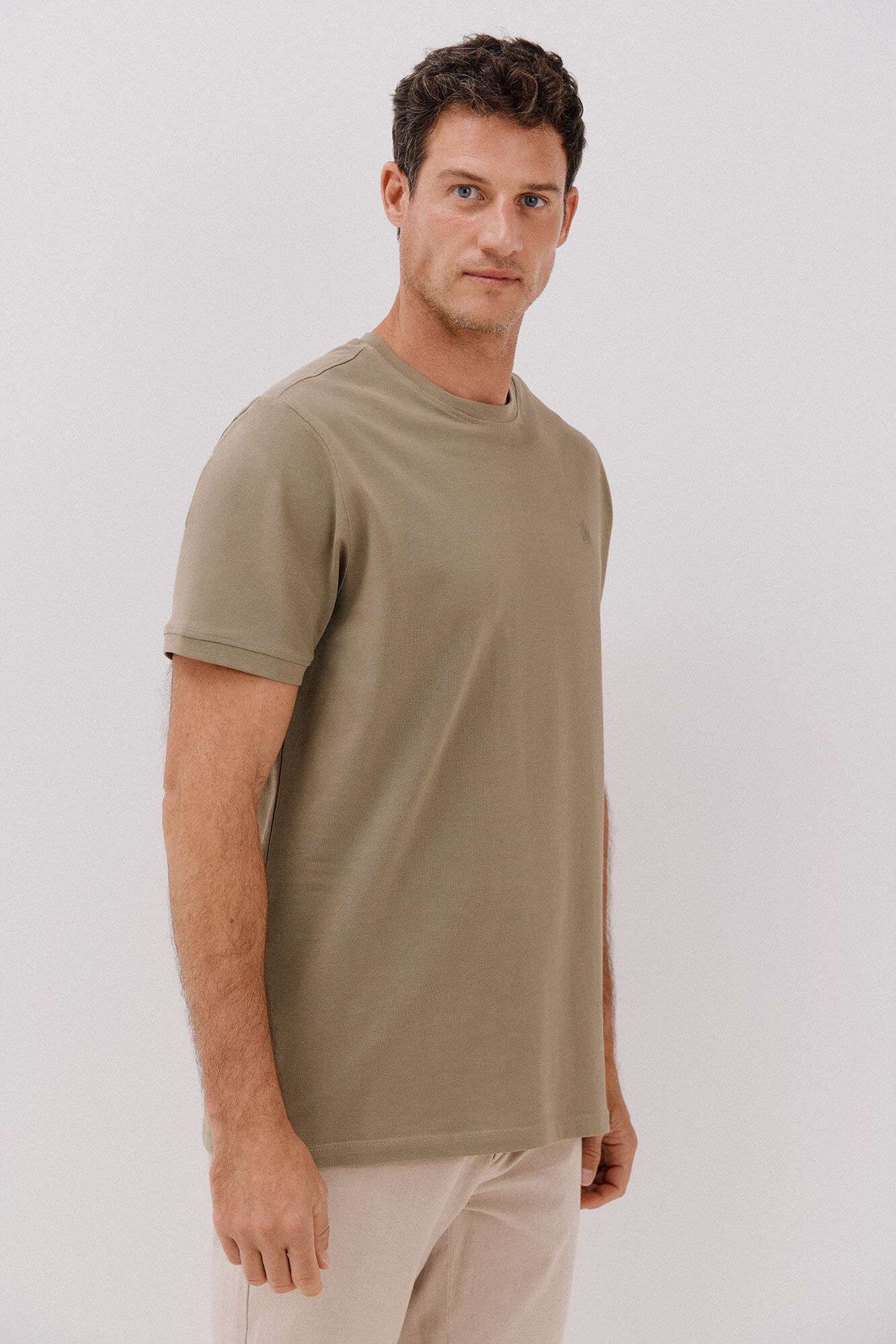 Cortefiel Playera b&aacute;sica piqu&eacute; Kaki