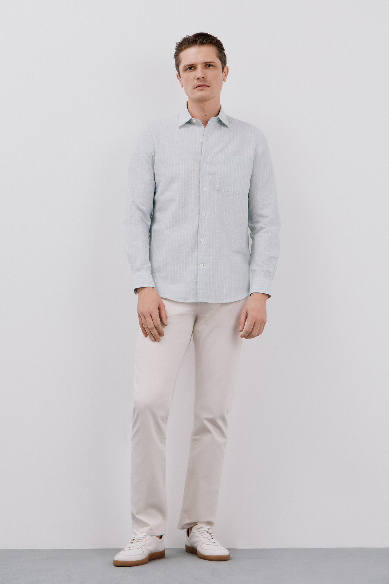 Cortefiel Camisa lino algod&oacute;n rayas Azul