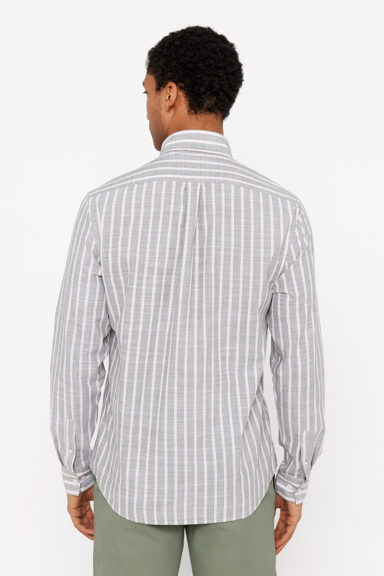 Cortefiel Camisa rayas tejido flam&eacute; Verde