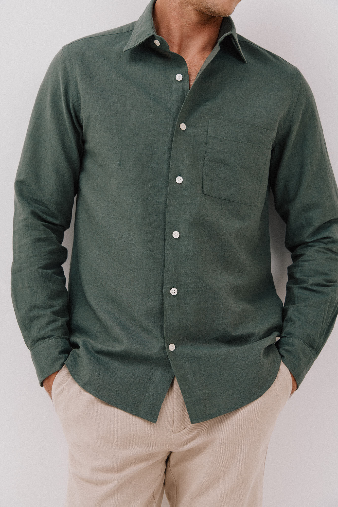 Cortefiel Camisa lino algod&oacute;n liso