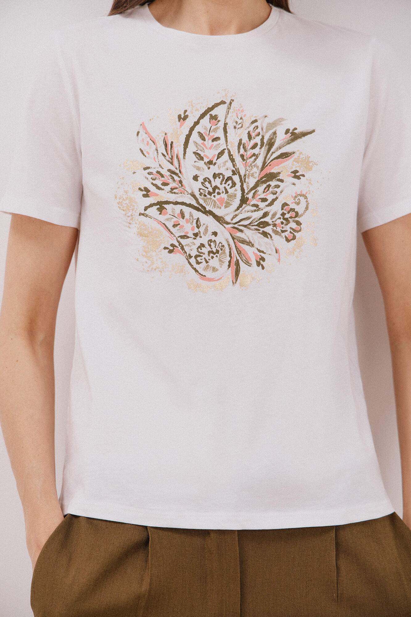 Cortefiel Playera estampada Marfil