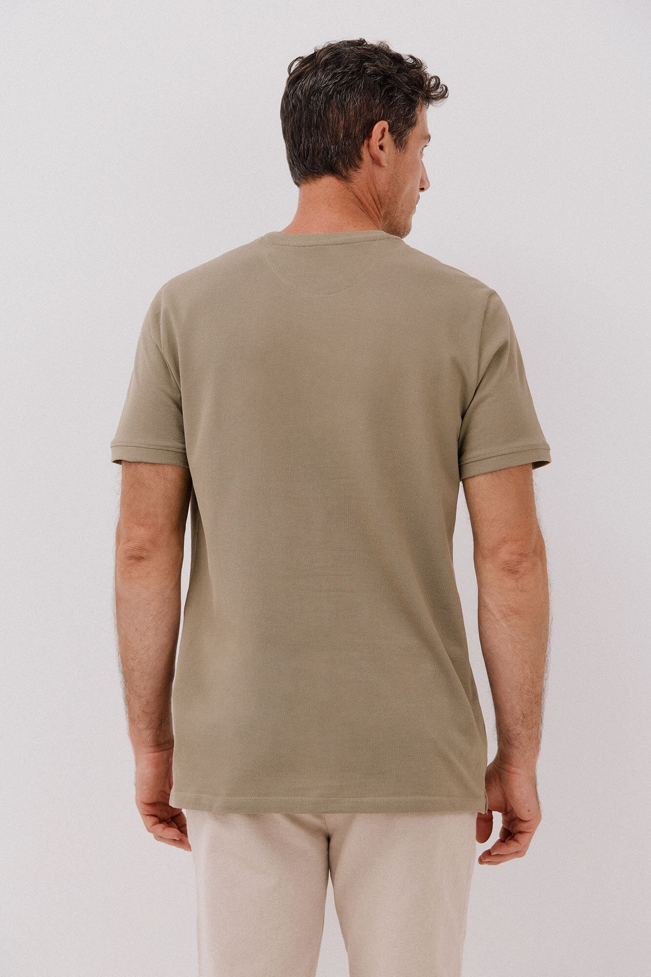 Cortefiel Playera b&aacute;sica piqu&eacute; Kaki