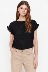 Cortefiel Camiseta de punto calado Negro