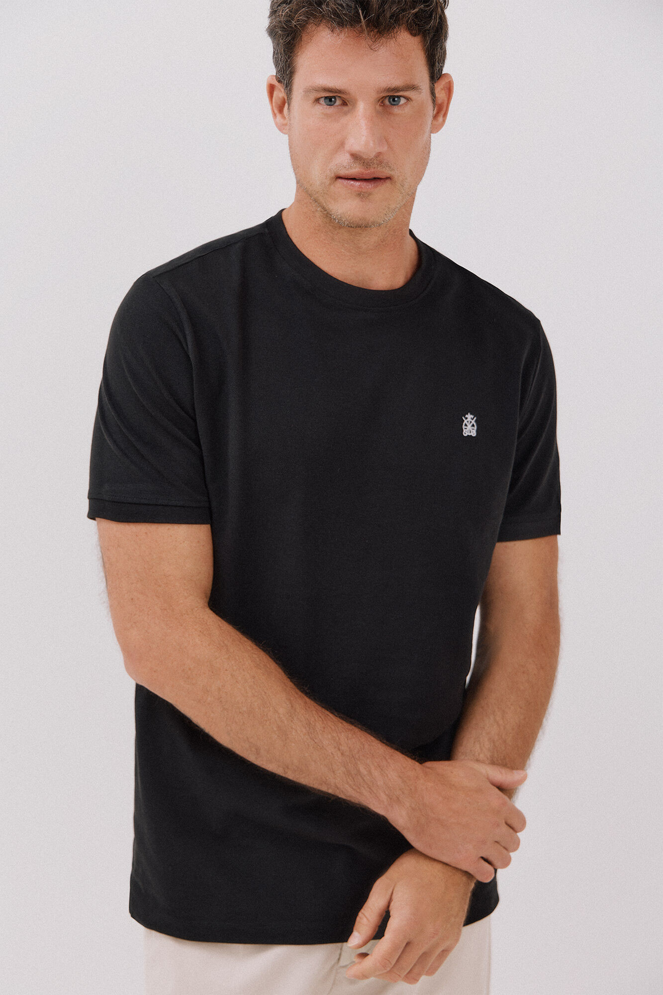 Cortefiel Playera b&aacute;sica piqu&eacute; Negro