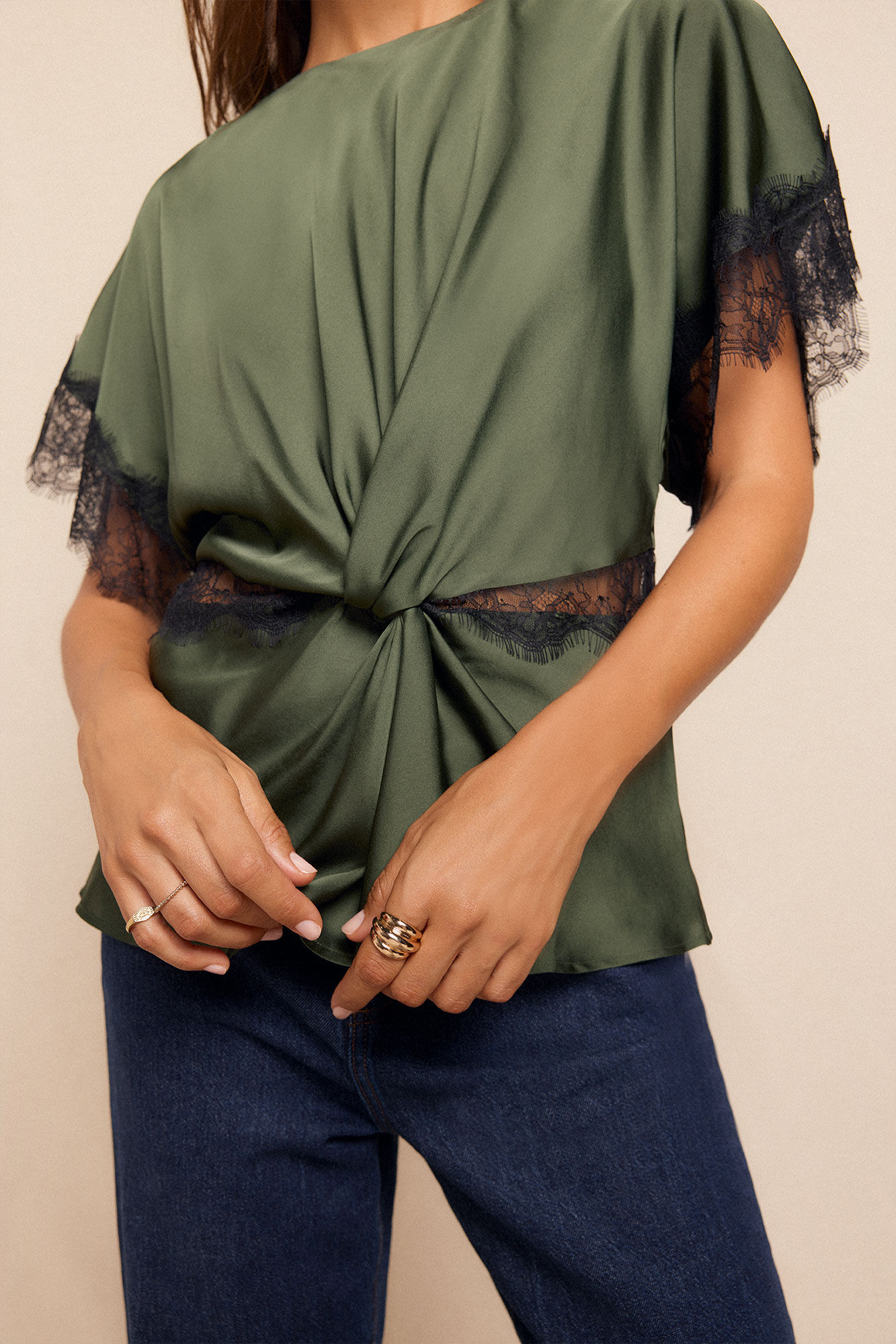 Slowlove Blusa satinada de encaje
