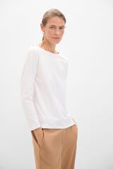 Cortefiel Camiseta b&aacute;sica escote barco con botones dorados Blanco