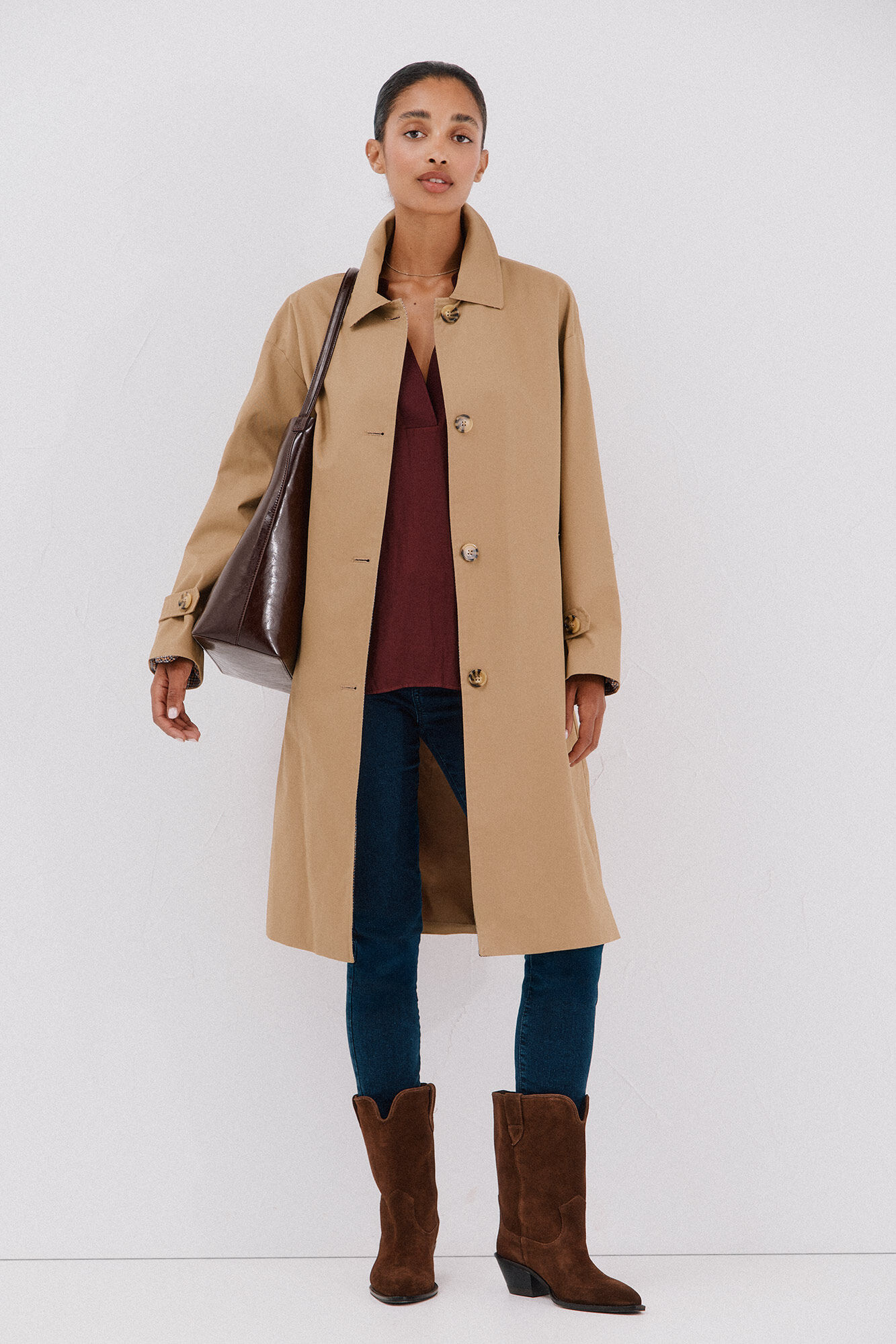 Cortefiel Gabardina larga Beige