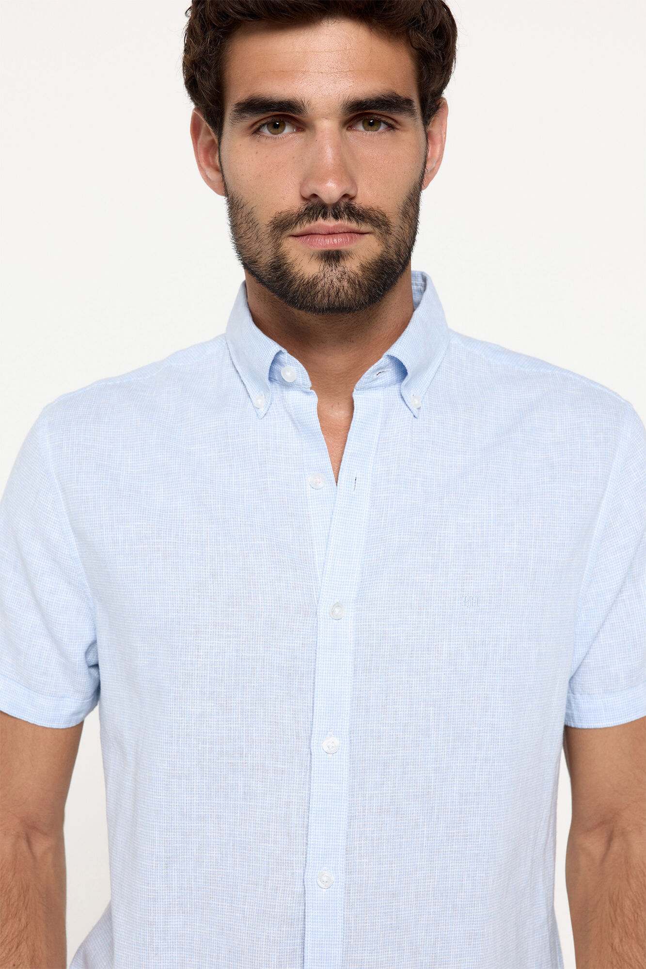 Pedro del Hierro Camisa Lino Micro Pata de Gallo Azul