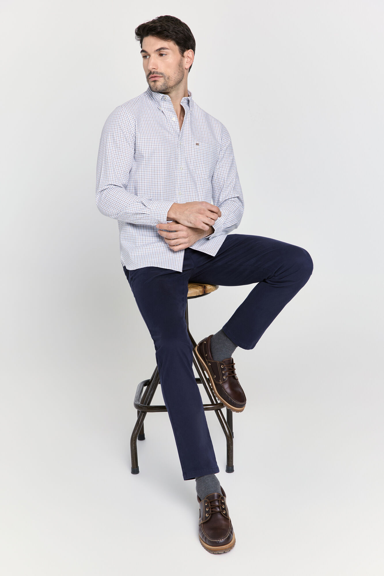 Pedro del Hierro Camisa manga larga a cuadros Marr&oacute;n