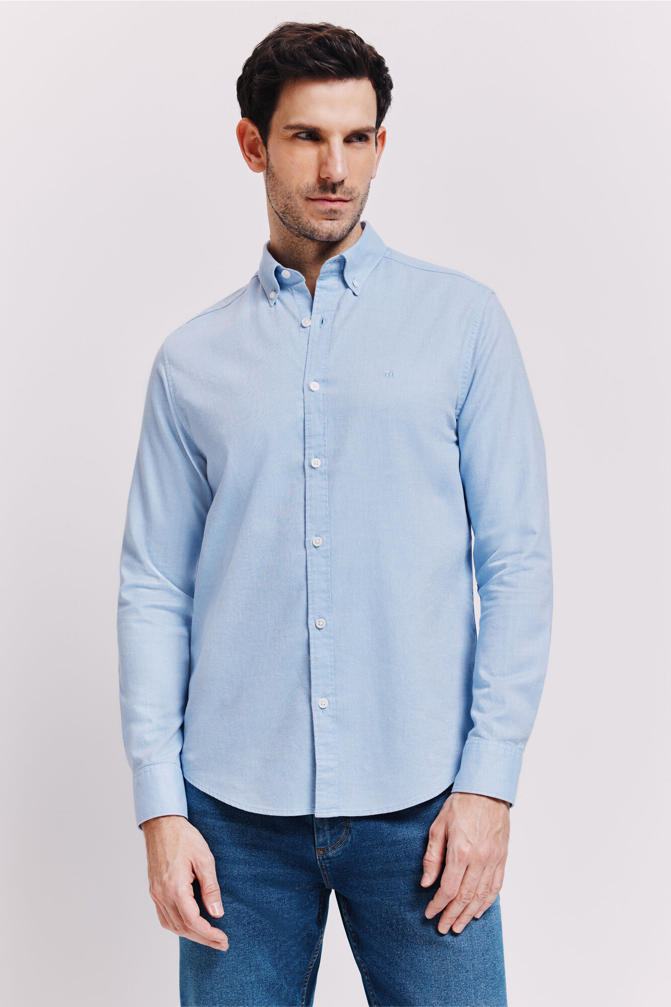 Milano Camisa lisa manga larga Azul Claro