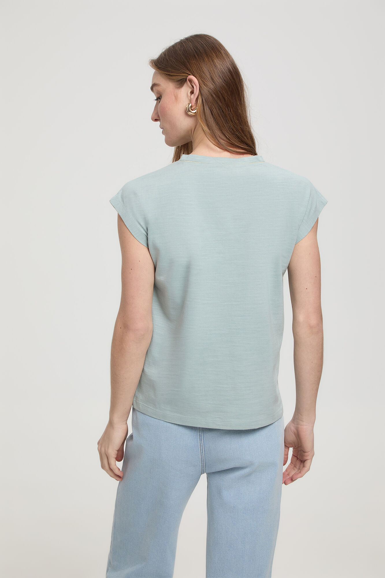 Milano Camiseta escote pico fornitura de lurex Verde