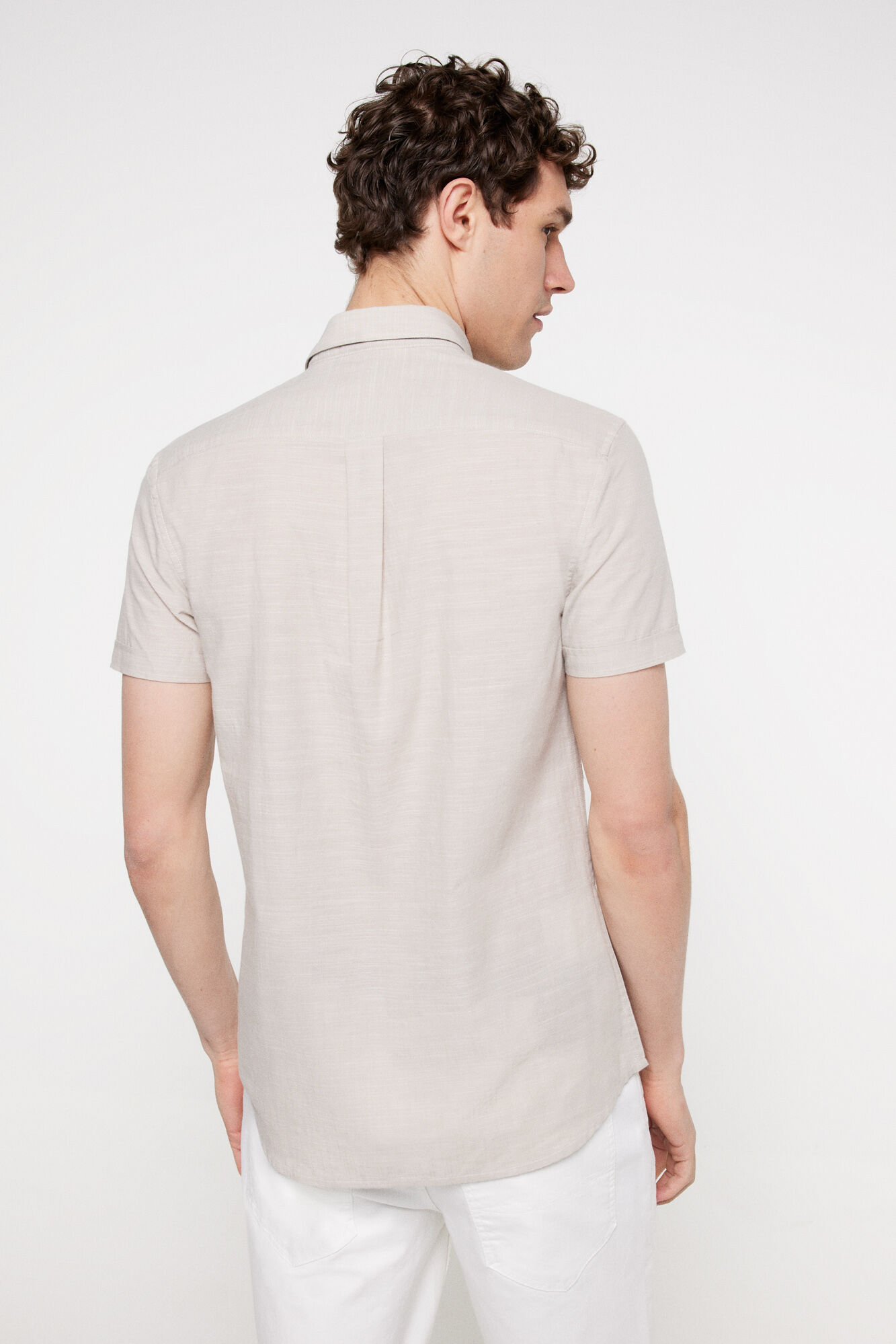 Milano Camisa lisa aspecto lino Beige/Camel
