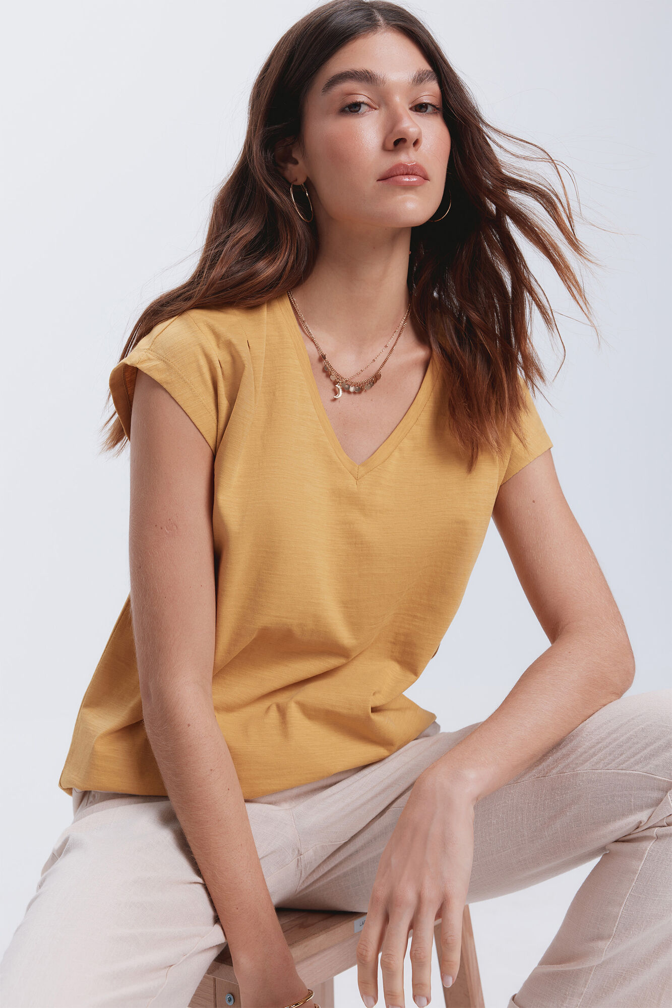 Milano Camiseta pliegues hombros Dorado/ Mostaza