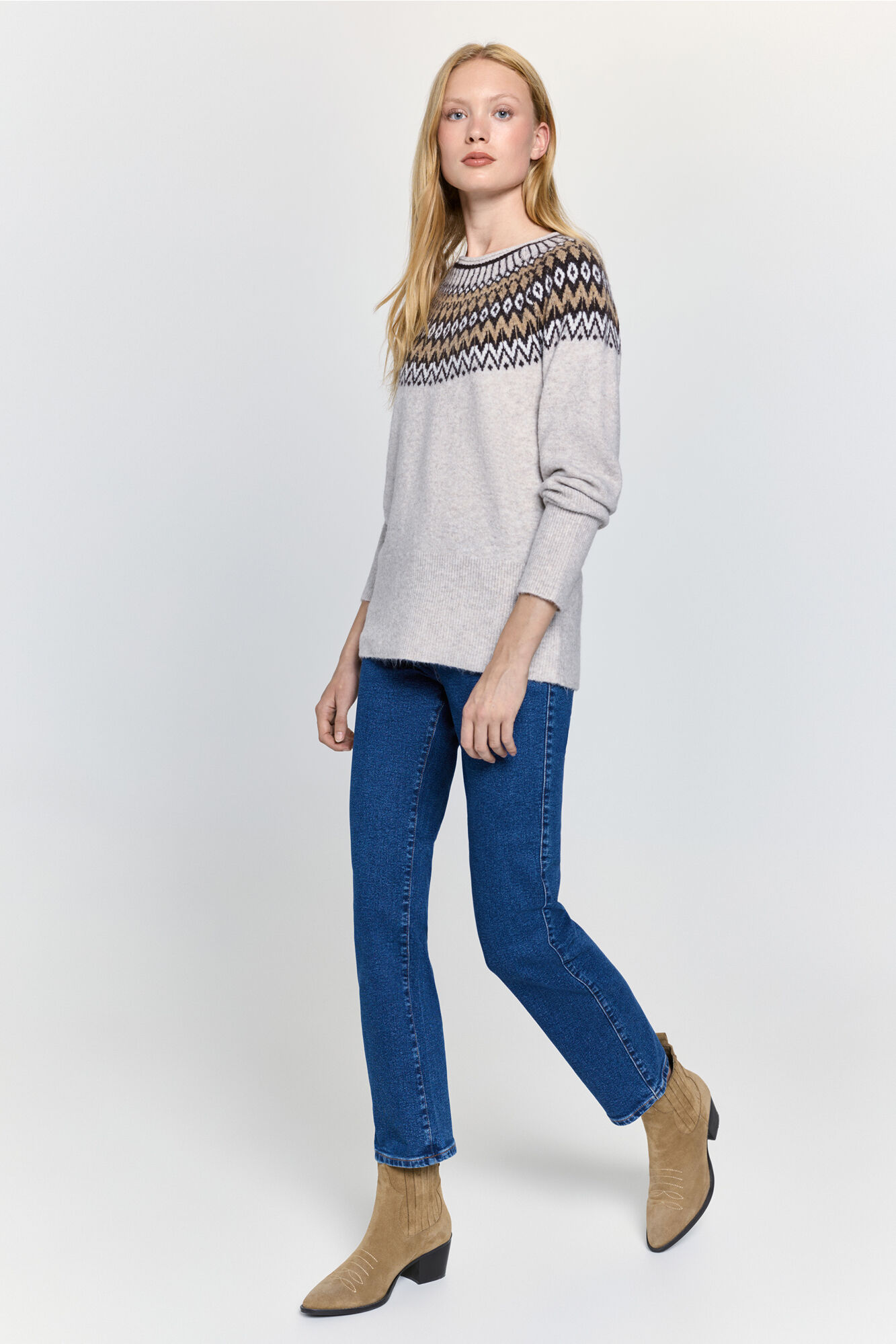 Milano Tejido jersey con cuello Beige/Camel