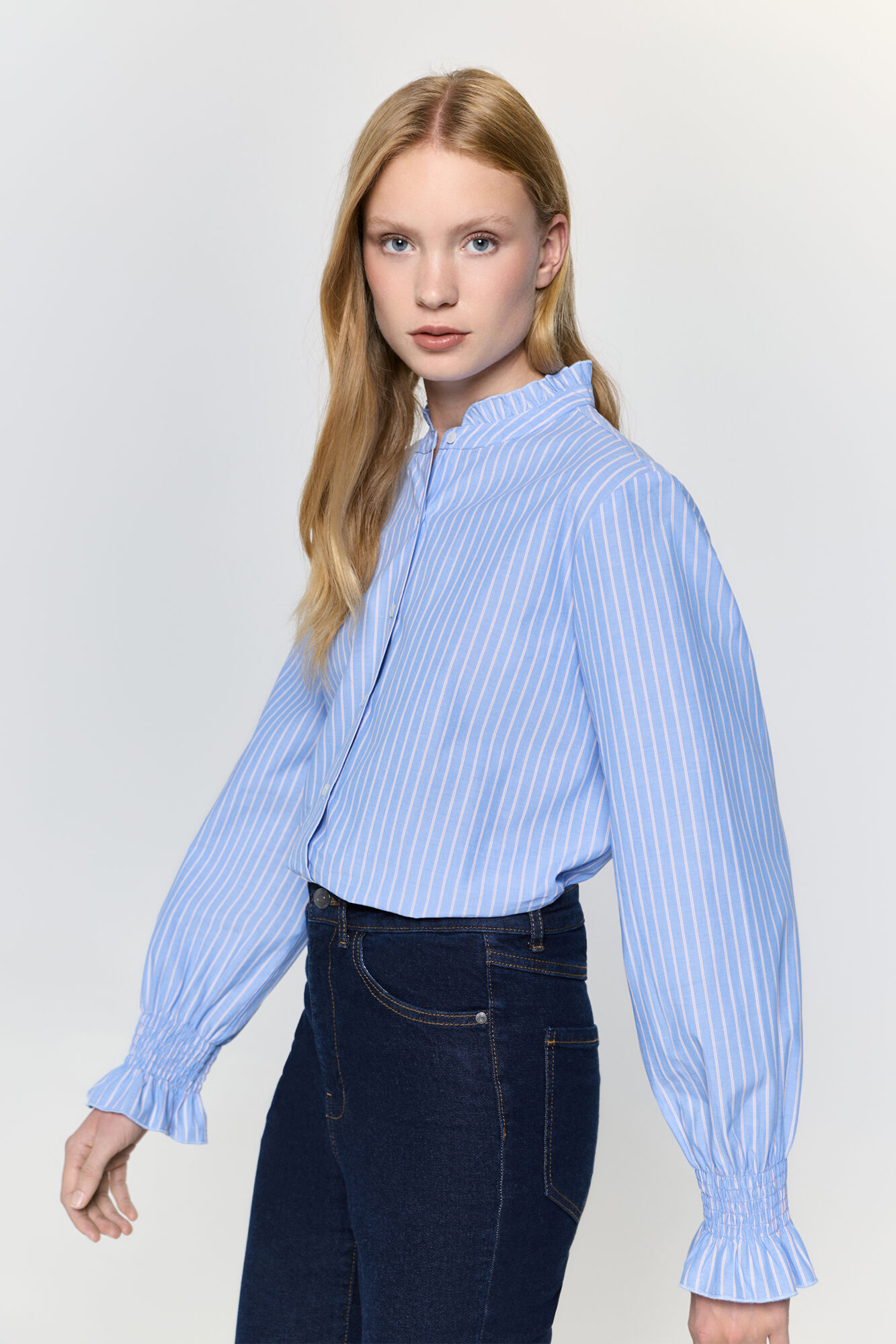 Milano Camisa con cuello con volante Azul