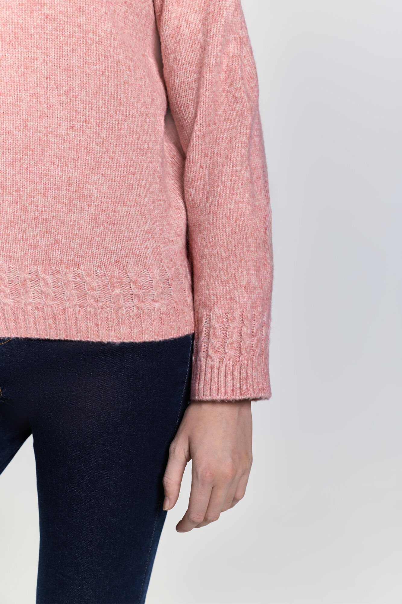 Milano Jersey de cuello redondo ajustado con detalles trenzados Rosa