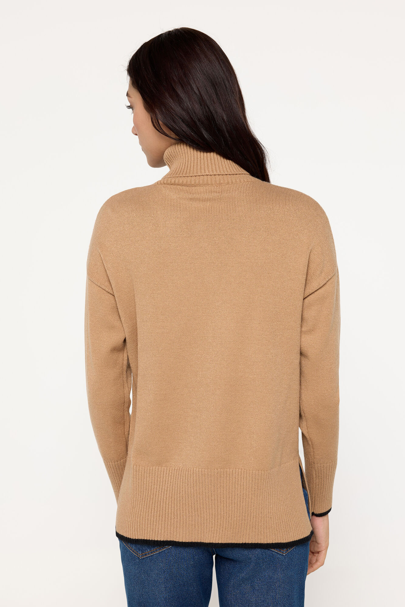 Milano Jersey cuello vuelto bajo abierto Beige/Camel