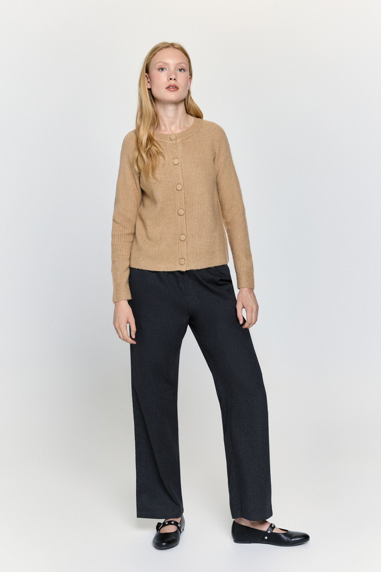 Milano C&aacute;rdigan de tejido con botones forrados Beige