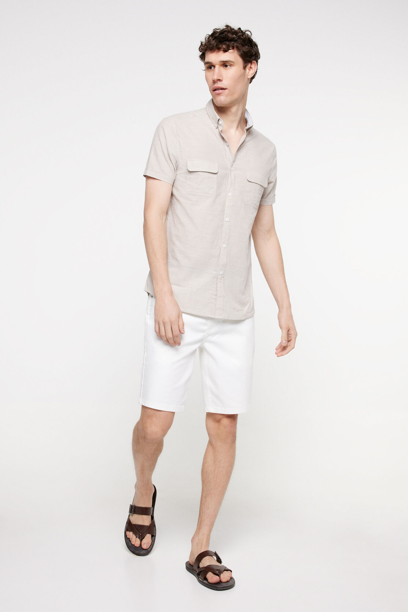 Milano Camisa lisa aspecto lino Beige/Camel