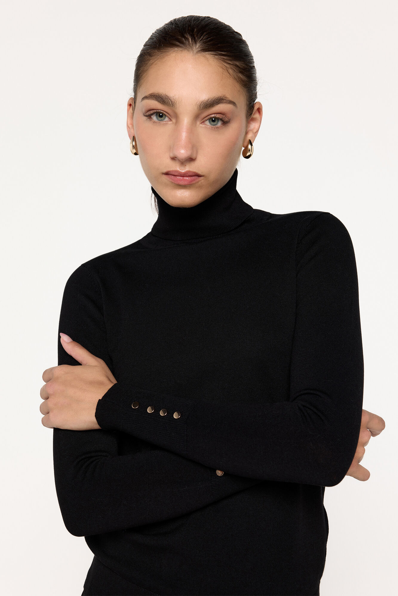 Milano Jersey b&aacute;sico cuello cisne entallado Negro