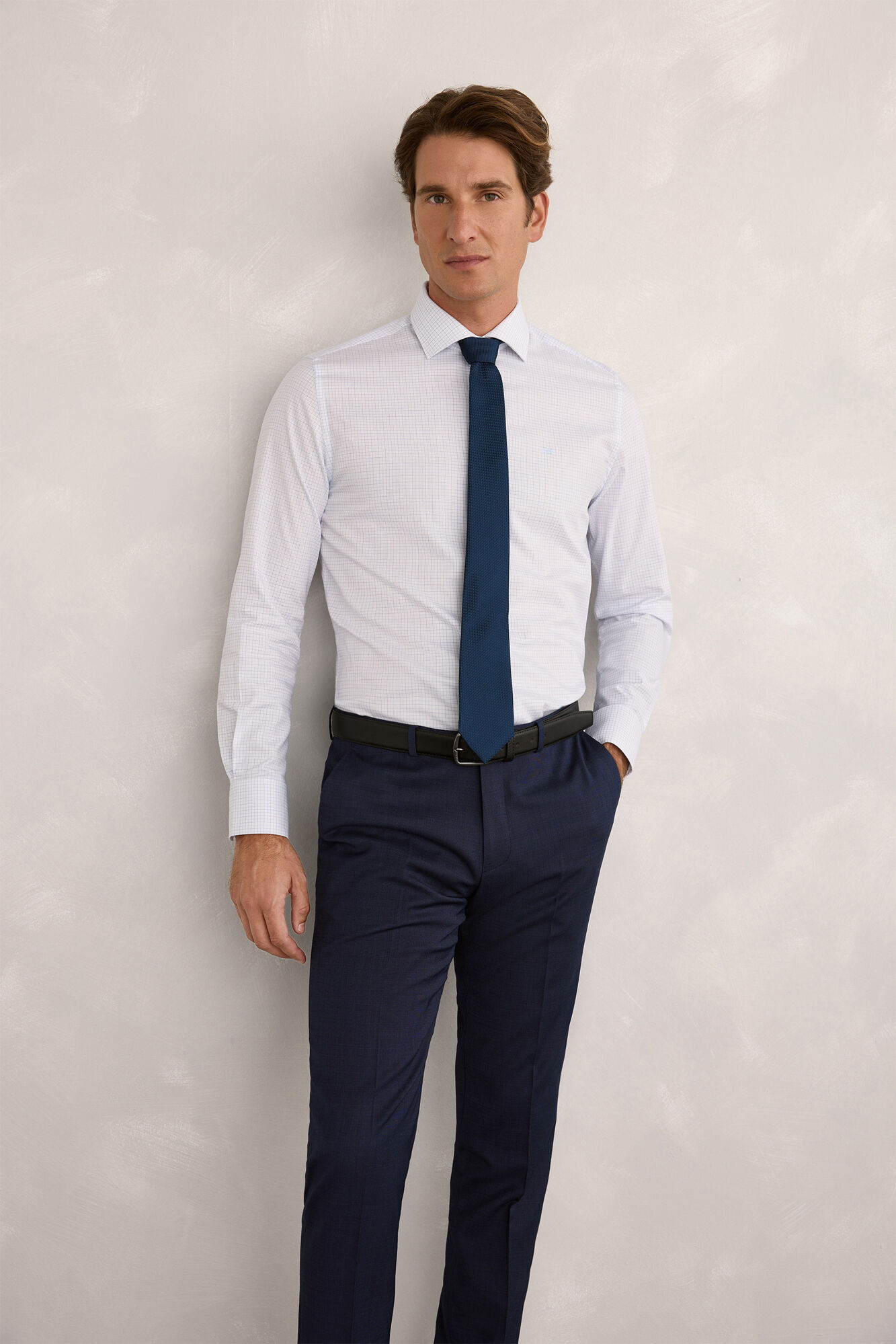 Pedro del Hierro Camisa de vestir de popel&iacute;n a cuadros Azul Oscuro