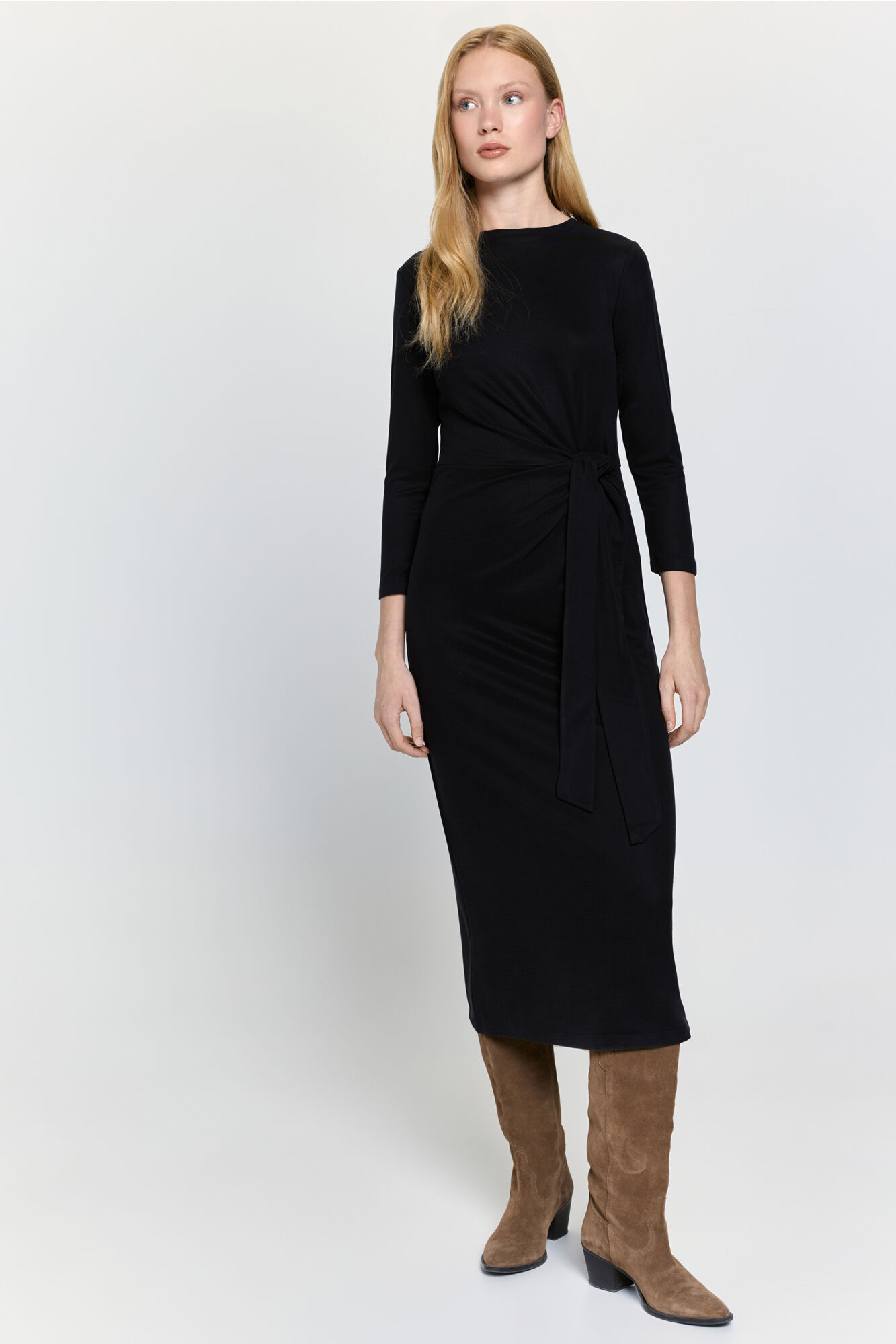 Milano Vestido midi con toques de melocot&oacute;n Negro