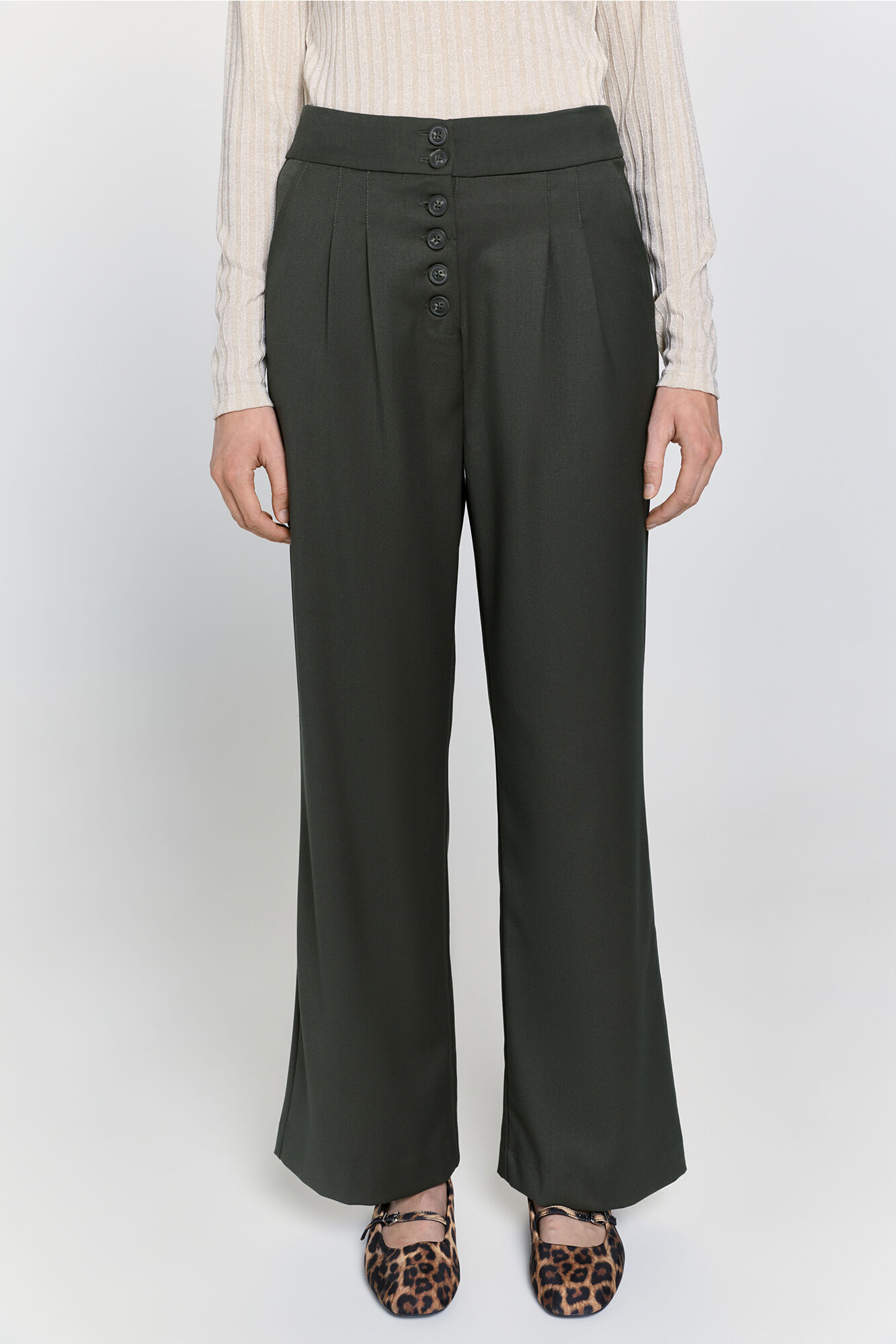 Milano Pantal&oacute;n de tiro alto y recto Kaki Oscuro