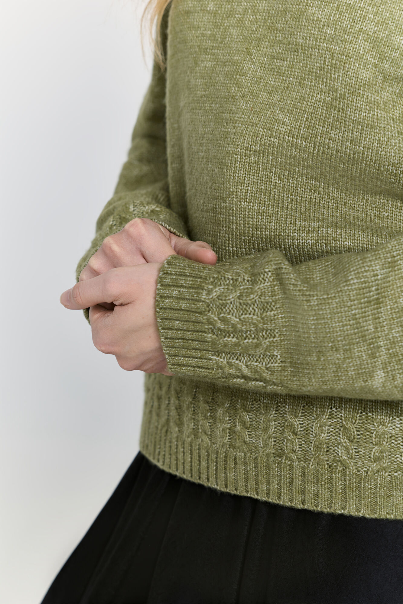 Milano Jersey de cuello redondo ajustado con detalles trenzados Verde