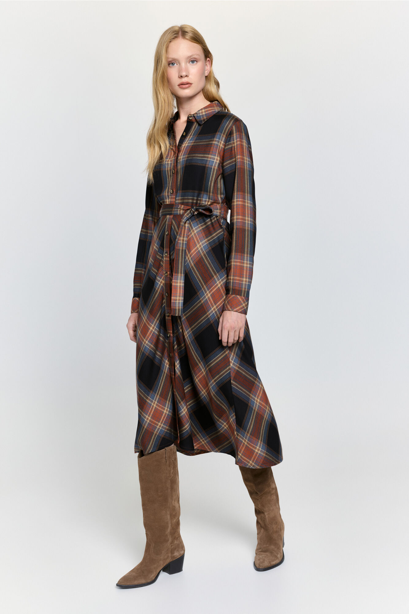 Milano Vestido camisa a cuadros Beige