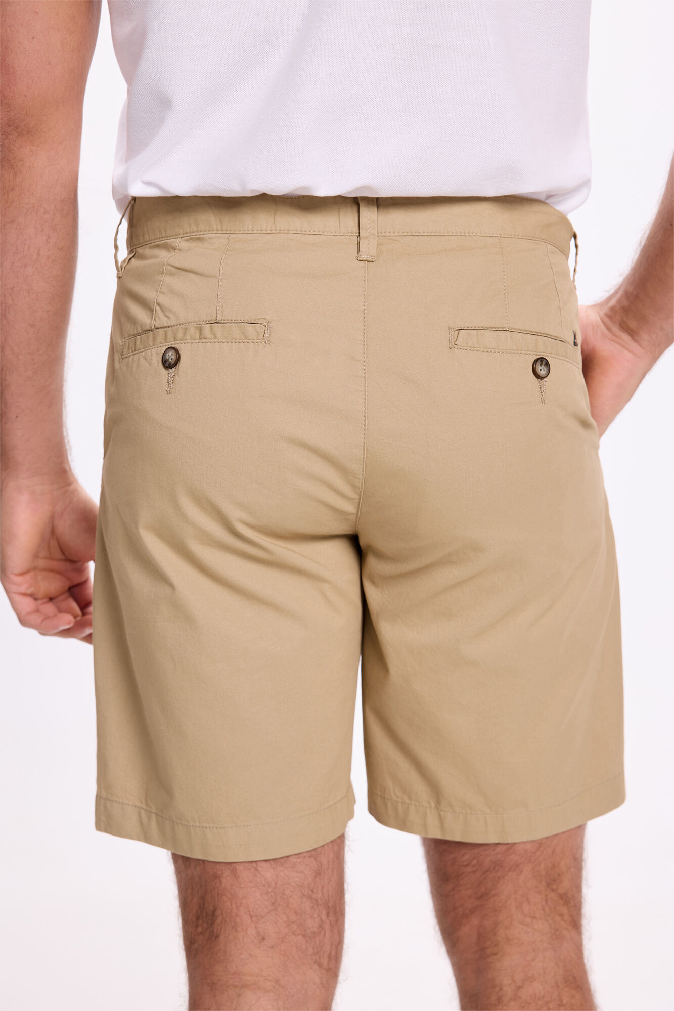Milano Bermudas cl&aacute;sica de algod&oacute;n liso . Beige/Camel