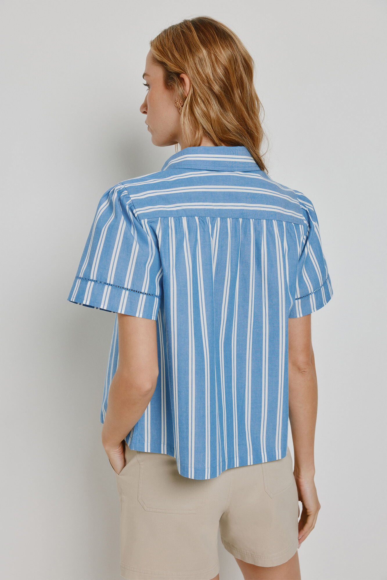 Milano Blusa de rayas manga corta Azul Claro