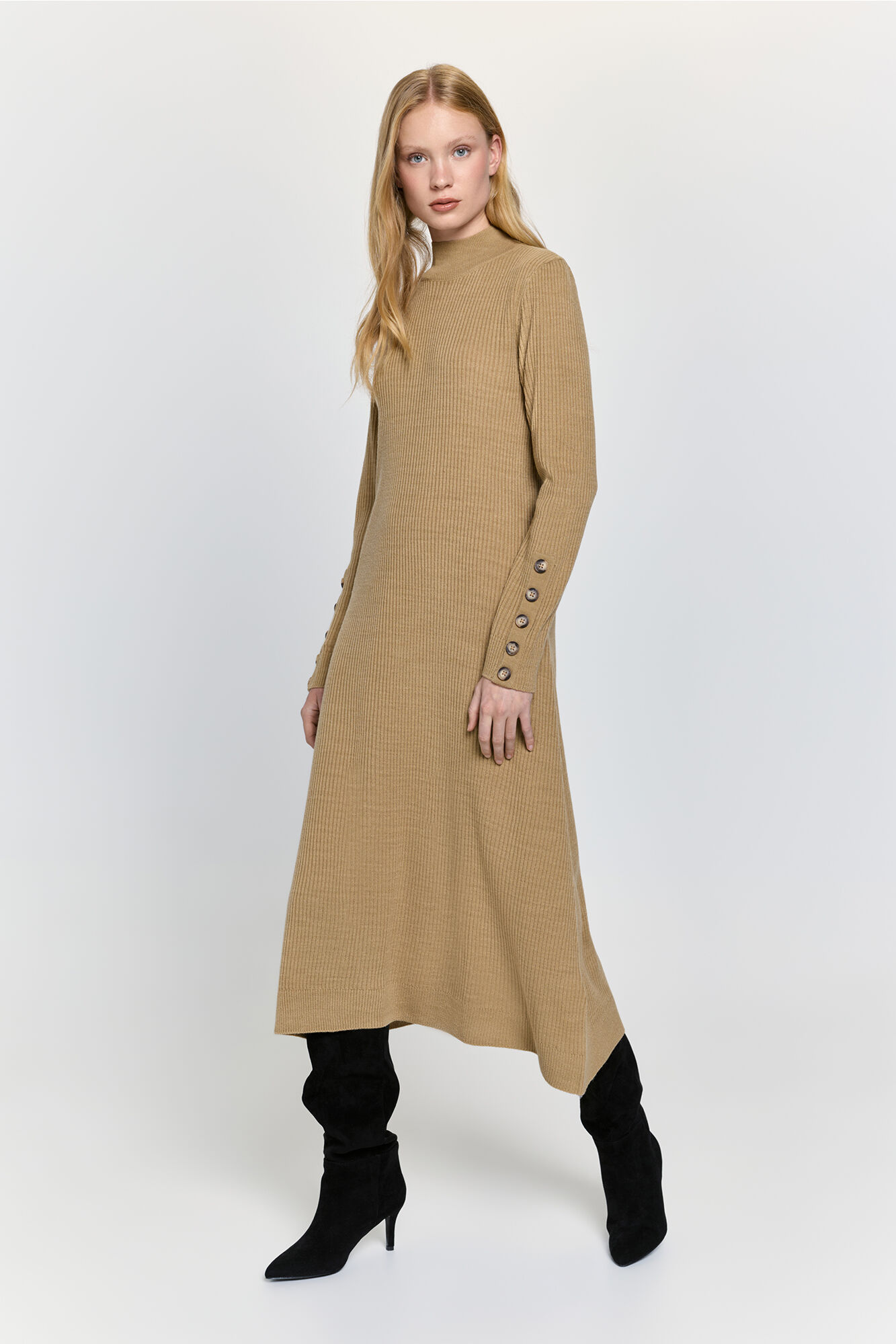 Milano Vestido de punto acampanado Beige/Camel