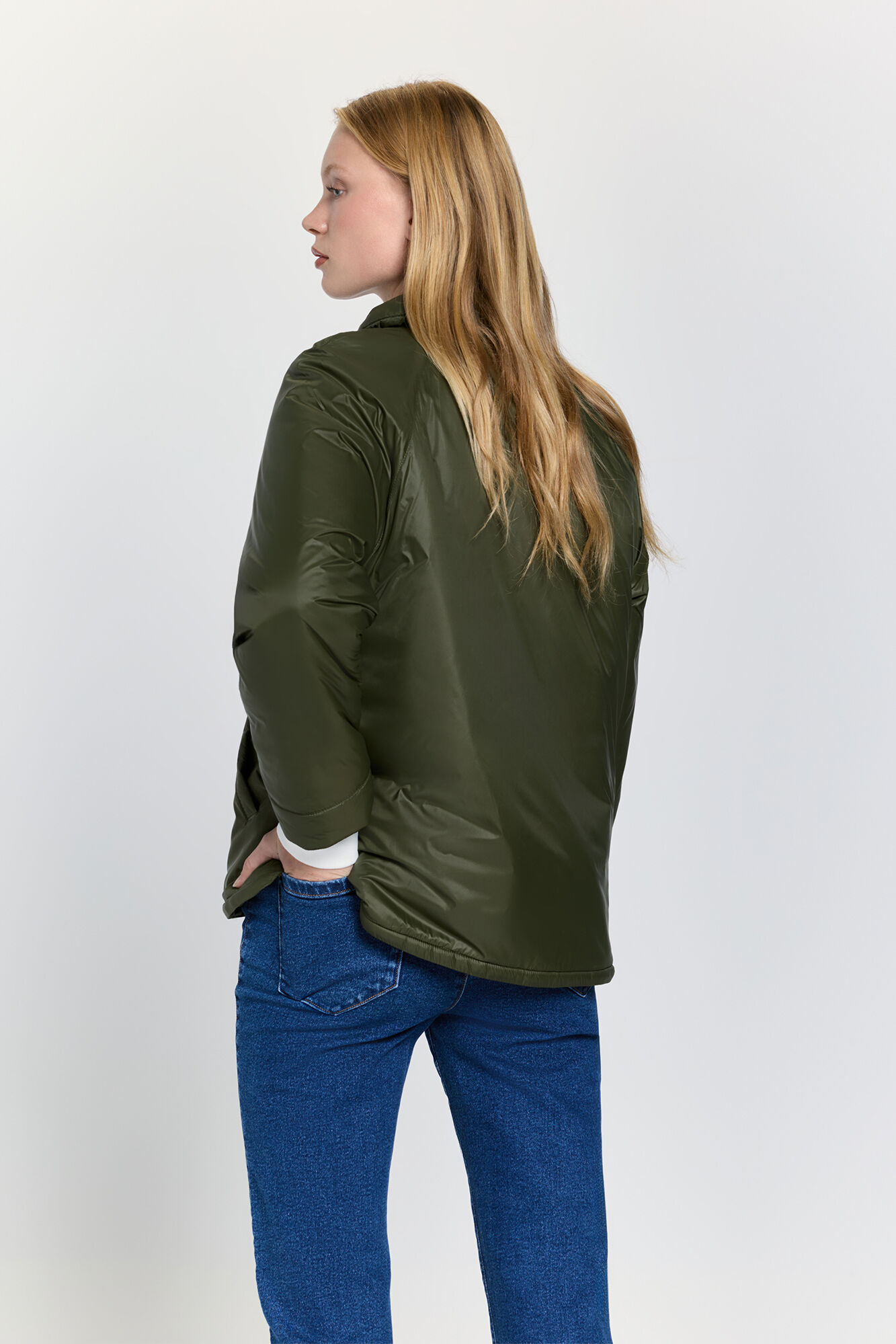 Milano Acolchado chamarra con cuello Kaki Oscuro