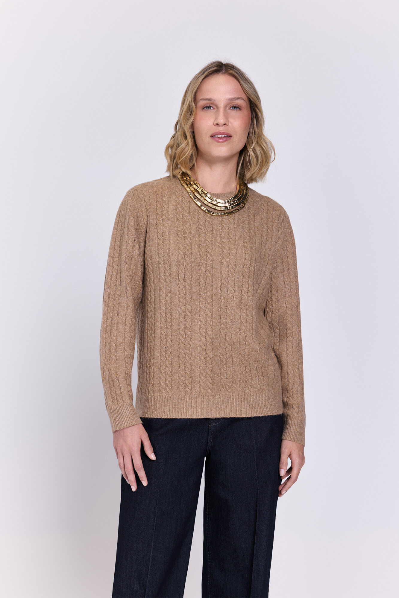 Milano Jersey de cuello redondo ajustado trenzado estructurado