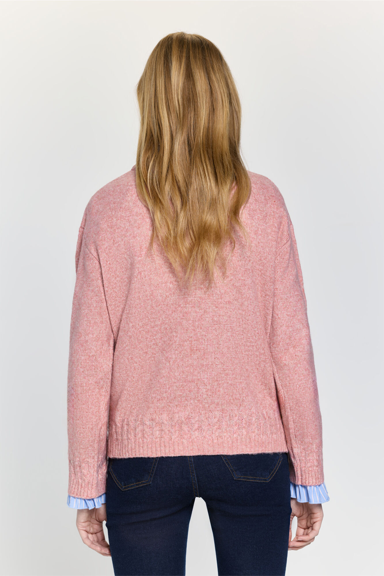 Milano Jersey de cuello redondo ajustado con detalles trenzados Rosa