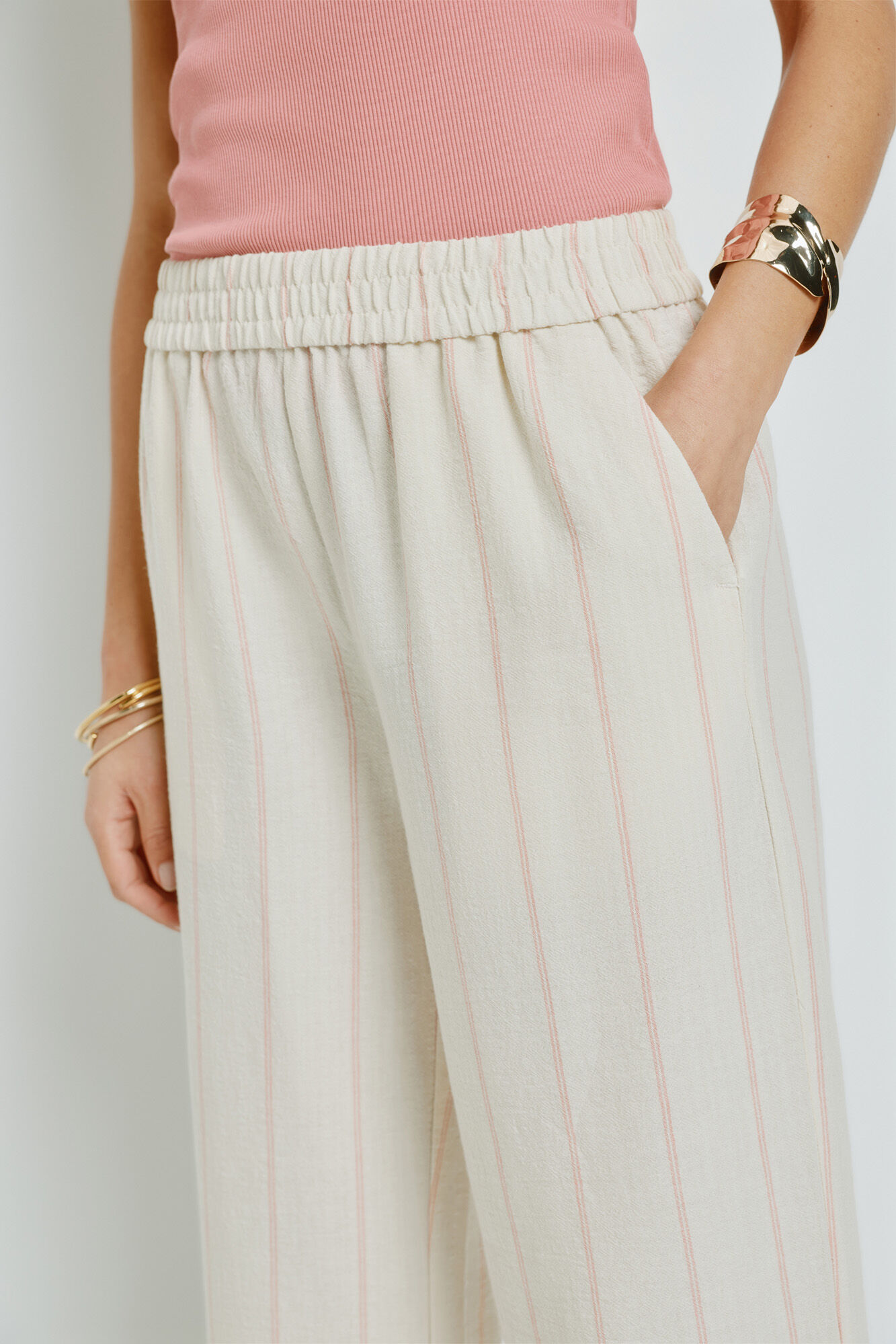 Milano Pantal&oacute;n de rayas con cintura el&aacute;stica Coral