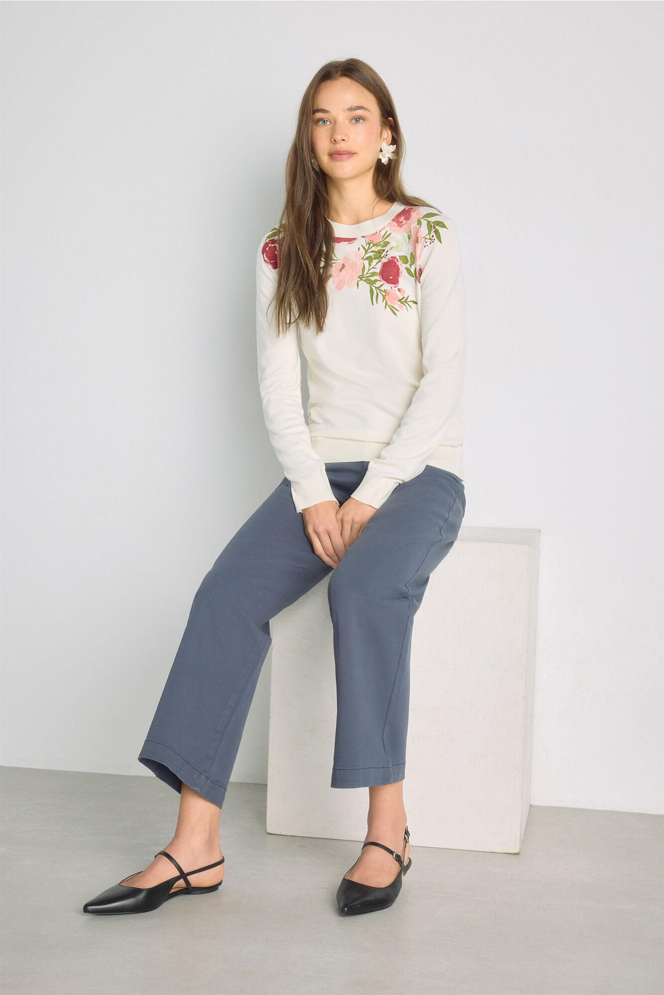 Milano Su&eacute;ter estampado cuello redondo Beige