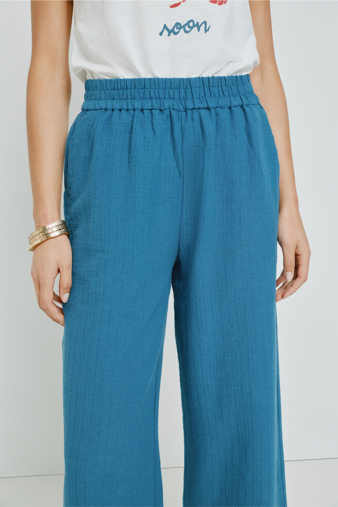 Milano Pantal&oacute;n liso con cintura el&aacute;stica Azul Oscuro
