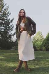 Milano Falda midi con cintura el&aacute;stica Marfil