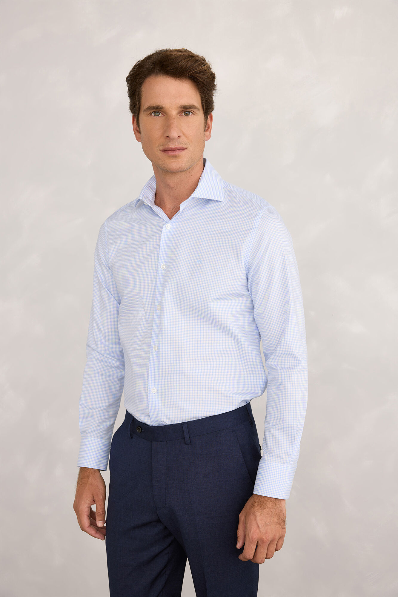 Pedro del Hierro Camisa de vestir de popel&iacute;n a cuadros Azul
