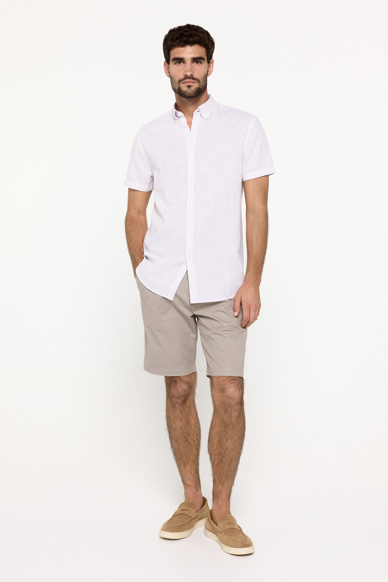 Pedro del Hierro Camisa Lino Micro Pata de Gallo Morado/Lila